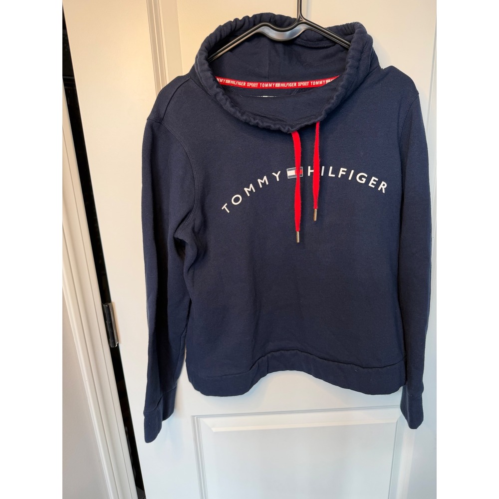 Tommy Hilfiger Sport Navy Blue Funnel Neck Sweatshirt Pullover Logo Womens M